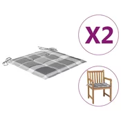 Jastuci za vrtne stolice 2 kom sivi karirani 50x50x4 cm tkanina