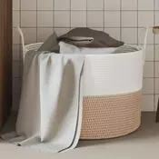 Košara za pohranu smede-bijela O 51 x 33 cm od pamuka