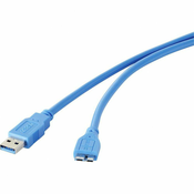 renkforce USB 3.0 priključni kabel [1x USB 3.0 vtič A - 1x USB 3.0 vtič Micro B] 0.30 m modre barve, pozlačeni vtični kontakti renkforce