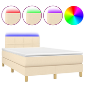 vidaXL vidaXL Box spring postelja z vzmetnico LED krem 120x190 cm blago, (21128661)
