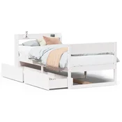 Vidaxl Posteljni okvir brez vzmetnice bel 75x190 cm trdna borovina
