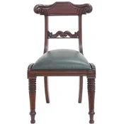 Casa Padrino luxury Art Nouveau mahogany dining room chair with genuine leather dark brown/green 52 x 58 x H. 90 cm - Solid wood kitchen chair - Baroque & Art Nouveau dining room furniture