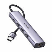 Ugreen 5in1 HUB adapter 3x USB 3.0/RJ45/USB-C, srebro