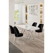Hanah Home Set Trpezarijski sto i 4 stolice, Crno-beli