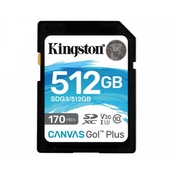 SDXC KINGSTON 512GB Canvas GO Plus, 170/90MB/s,  C10, UHS-I, U3, V30