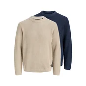 JACK & JONES Pulover JJEDOVER svetlo bež/progasto modra
