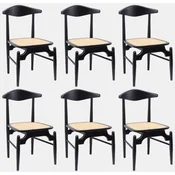 Casa Padrino luxury dining chair set of 6 black/natural 53 x 54 x H. 85 cm - Luxury solid wood kitchen chairs with rattan seat - Dining room furniture - Kitchen furniture - Luxury furniture