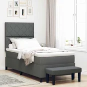 vidaXL Postelja z vzmetnico z vzglavjem Temno siva 90 x 190 cm blago