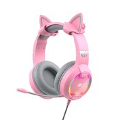 Havit Gamenote H2233d RGB gaming slušalke z mačjimi ušesi, roza