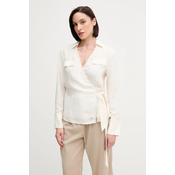 Lanena srajca Tommy Hilfiger ženska, bež barva, WW0WW44697