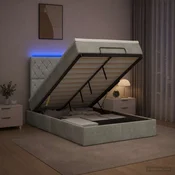 vidaXL Otomanska postelja z vzmetnico in LED Svetlo siva 120 x 190 cm
