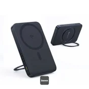 Baseus prenosna baterija PicoGo Qi2 z vrtljivim stojalom in brezžičnim polnjenjem 5000mAh 20W USB-C črne barve 6932172677619