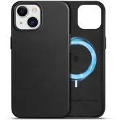 SHIELDON Usnjen Ovitek za iPhone 15 – Magnetno Polnjenje (Črna)