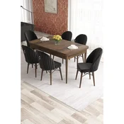 Hanah Home trpezarijski set Elf, sto na razvlacenje i 6 stolica, ploca u dekoru drveta Baroque, crna tkanina Babyface