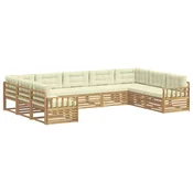 Set vanjskih sofa 9 pcs Bijela i krem Cvrsto drvo akacije