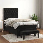 Greatstore Box spring postelja z vzmetnico črna 80x200 cm žamet