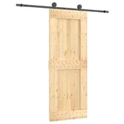 Vidaxl Drsna vrata Naravna in črna 80 x 210 cm Masiven borov les