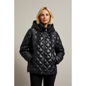 Womens quilted jacket with hood MOODO - black