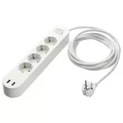 KOPPLA 4-struka uticnica s 2 USB ulaza, bela, 3.0 m