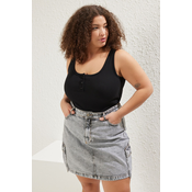 Trendyol Curve Black Pool Collar Button Detail Ribbed Knit Plus Size Athlete
