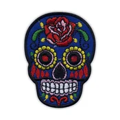 shumee Našitek mehiške lobanje Calavera modra - samolepilna podlaga - vezen našitek/značka/emblem