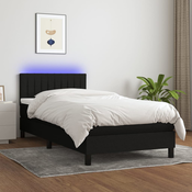Greatstore Box spring postelja z vzmetnico LED črna 80x200 cm blago