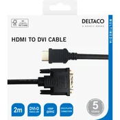 DELTACO Kabel HDMI to DVI ,1080p, DVI-D Single Link, 2m, CRNI