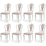 Casa Padrino luxury baroque dining chair set of 8 with pattern pink/white - Magnificent baroque style kitchen chairs - Magnificent luxury dining room furniture in baroque style