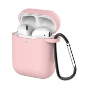 HURTEL ETUI DO AIRPODS 2 / AIRPODS 1 SILIKONOWY MIĘKKI POKROWIEC NA SŁUCHAWKI + BRELOK KARABIŃCZYK ZAWIESZKA RÓŻOWY (CASE D)