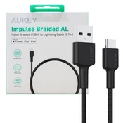 Aukey USB-C v USB-A kabel, 0,9 m, 60W PD, najlon, črn