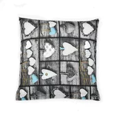 Krep - 40x40 cm - Srčni patchwork siva, turkizna