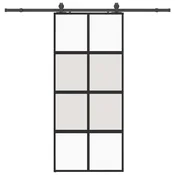 Vidaxl Drsna vrata z opremo črna 90x205 cm kaljeno steklo