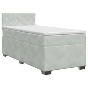 vidaXL Postelja boxspring z vzmetnico Svetlo siva 90 x 190 cm Žamet
