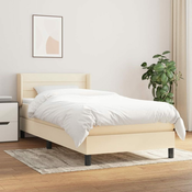 Greatstore Box spring postelja z vzmetnico krem 90x200 cm blago
