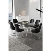 Hanah Home trpezarijski set Epal, sto i 6 stolica, ploca u dekoru Sonata, hromirane noge, crna tkanina Babyface