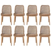 Casa Padrino luxury dining room chair set of 8 brown/natural 50 x 60 x H. 90 cm - Luxury garden chairs with fine rattan weave - Dining room furniture - Garden furniture - Luxury furniture