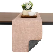 Nikcorp Dvostranski tekač za mizo 30x240 cm, eko usnje, sivo-roza, vodoodporen, odporen na vročino, za 6-8 oseb, za kuhinjo, jedilnico in teraso, enostavno čiščenje, imitacija lana, elegantna namizna