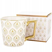 Elegantna porcelanasta skodelica z zlatim ročajem 310 ml, idealna za darilo