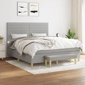 Greatstore Box spring postelja z vzmetnico svetlo siva 180x200 cm blago