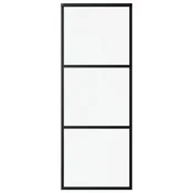 Vidaxl Drsna vrata s 3 paneli ESG steklo in aluminij 76x205 cm črna