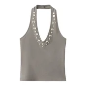 MANGO Top NACAR temno siva/biserno bela