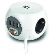 ACT AC2410 napajalna kocka 3x 220V / 3x USB A 3m bela