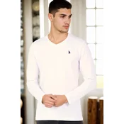 T8587 DEWBERRY V-NECK MENS LONG SLEEVE T-SHIRT-WHITE 1