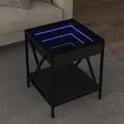 Stolic za kavu s beskonacnim LED svjetlima crni 40x40x49 cm