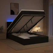 vidaXL Otomanska postelja z vzmetnico in LED Črna 120 x 200 cm Blago