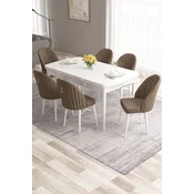Hanah Home Set Trpezarijski sto i 6 stolica Roz, Braon-beli