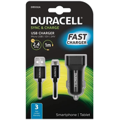 Duracell Autopunjač – Uni 1xUSB + MicroUSB cable 1m - 2.4A - Black
