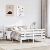 Posteljni okvir z vzglavjem bel 135x190 cm trdna borovina
