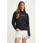 Bombažen pulover Calvin Klein ženski, črna barva, s kapuco, K20K205449