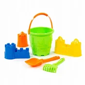 INNA VEDRO ZA PESK 25 cm, lopata z zaklepom, kalupi, KOMPLET ZA PLAŽO 6 kosov.
